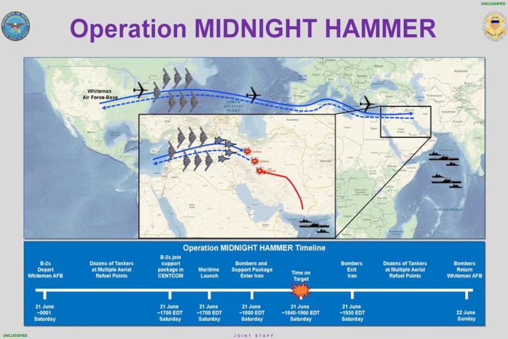 La operación 'Midnight Hammer' destruyó instalaciones nucleares clave en Fordo, Natanz e Isfahán, según altos mandos estadounidenses