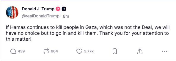 La advertencia de Trymp a Hamas